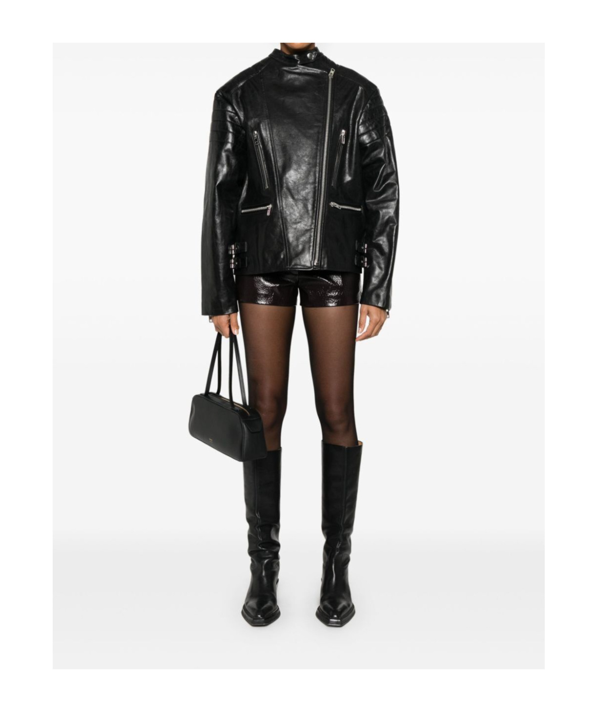 Twinset Twin-set Leather-like Biker Jacket In Black