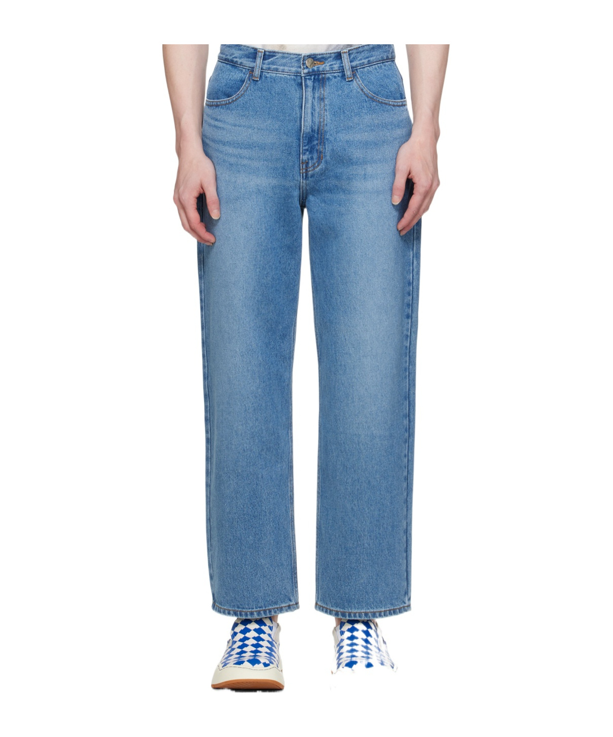 Ader Error Belt Loop Logo Jeans Pants In Blue