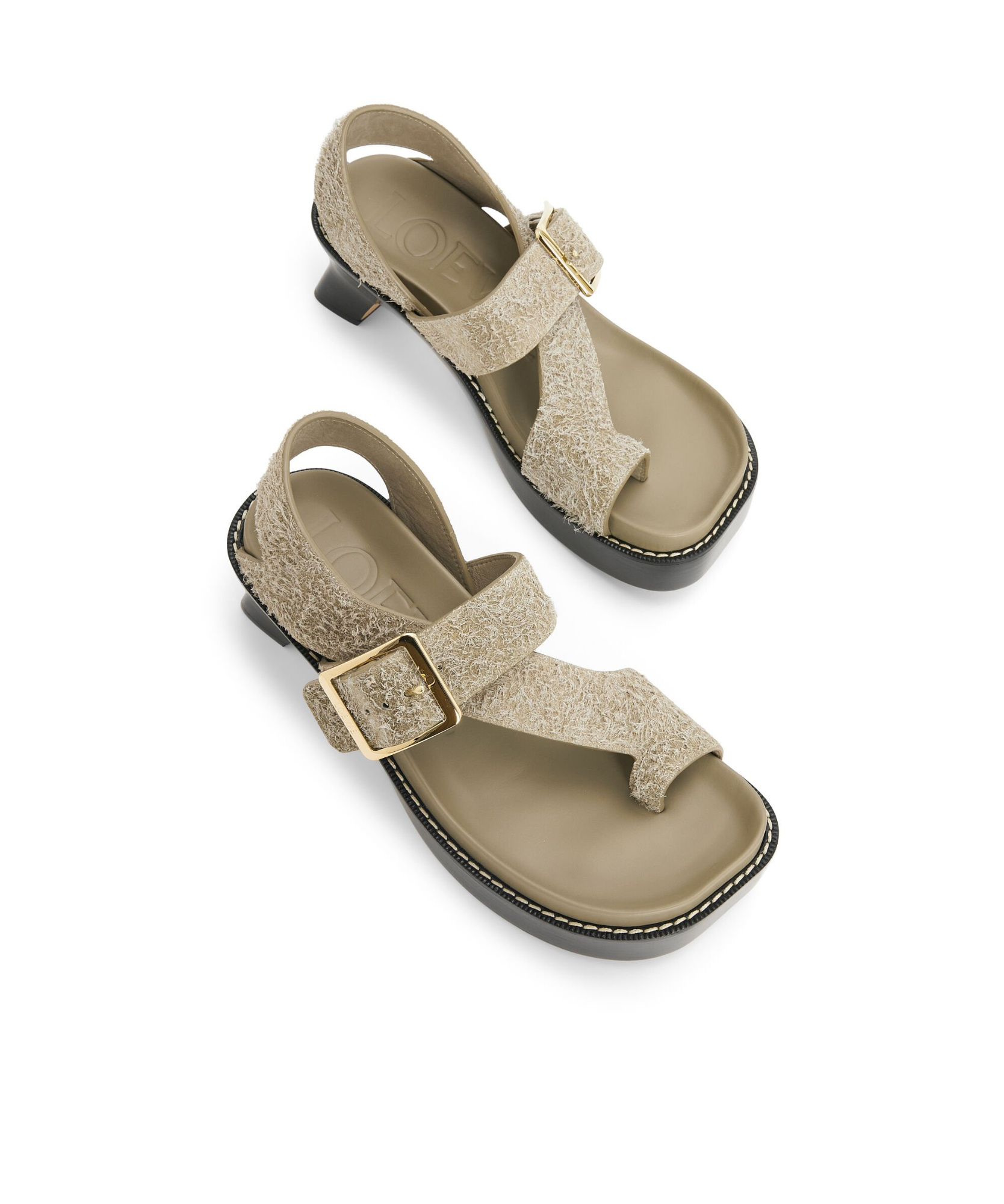 Loewe Khaki Open Toe Sandals In Green