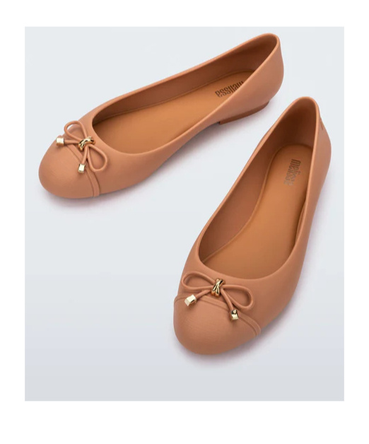 Shop Melissa Ballet Shoes With Round Head And Bow Tie In Brown