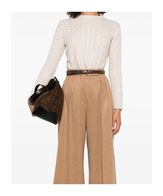 Max Mara Embellished Cable-knit Sweater In White