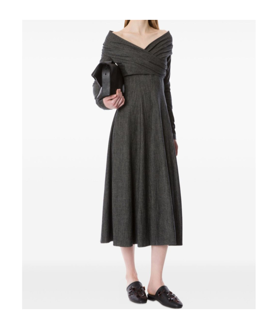 Alberta Ferretti Off-the-shoulder Draped Midi Dress In Gray