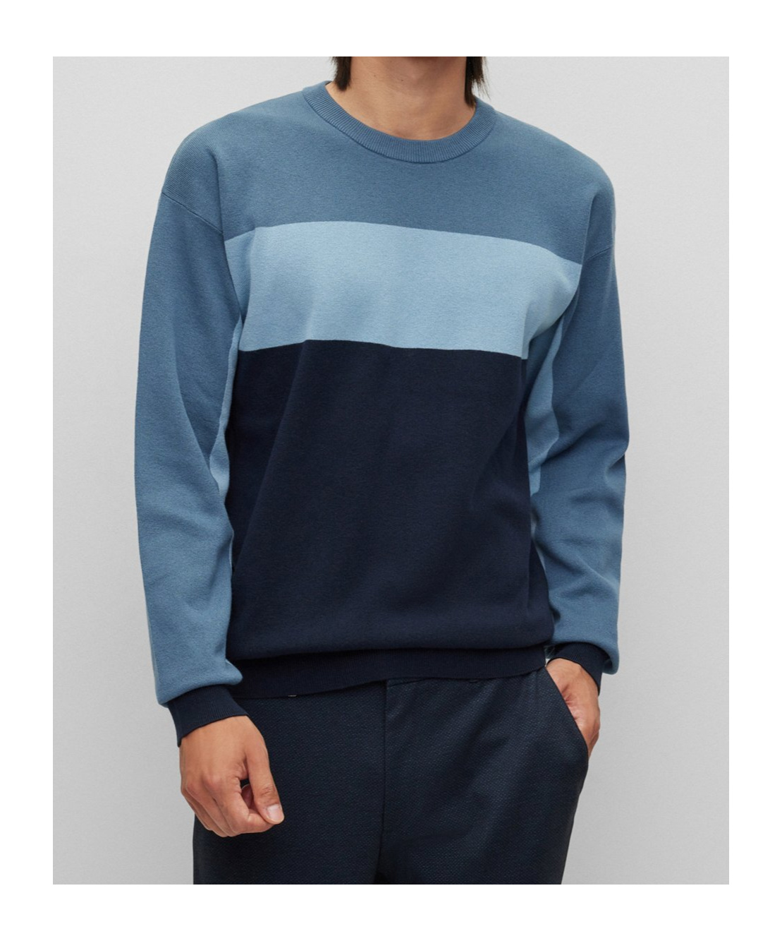 Hugo Boss Colour-block Knitted Sweater In Blue