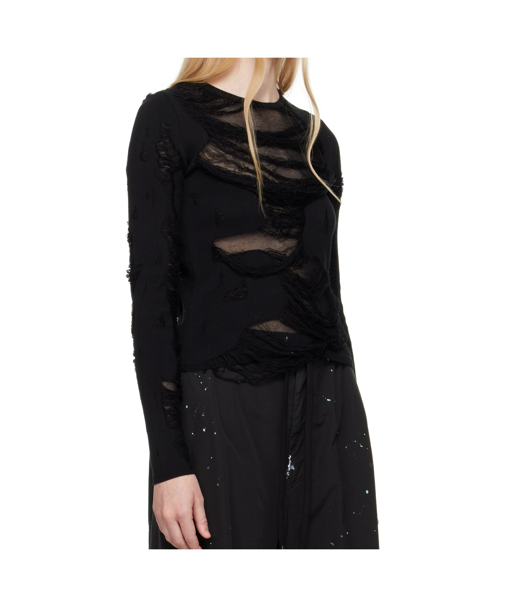 Shop Mm6 Maison Margiela Shredded-cotton-and-tulle-sweater In Black