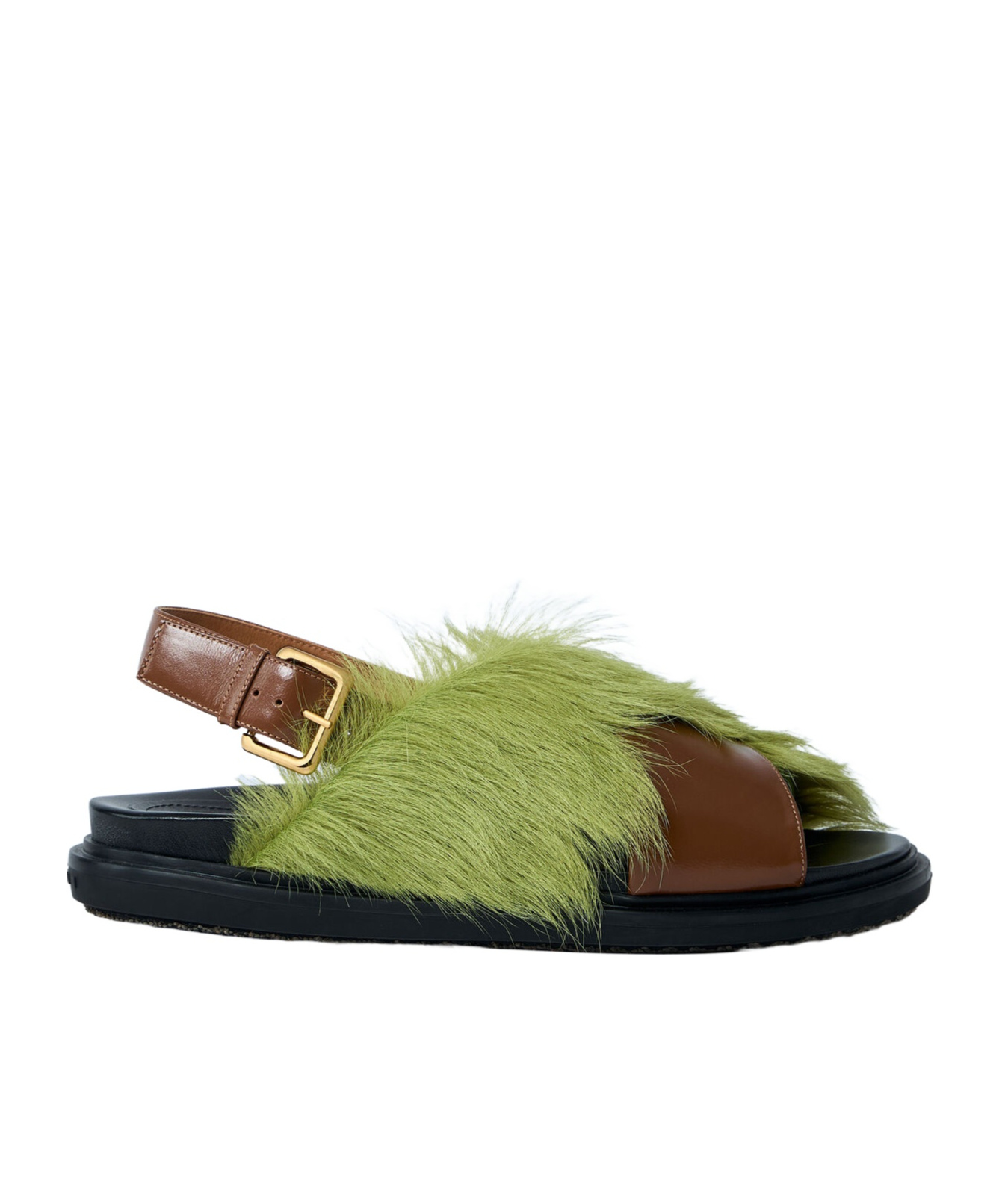 Marni Calf-hair Sandals In Green