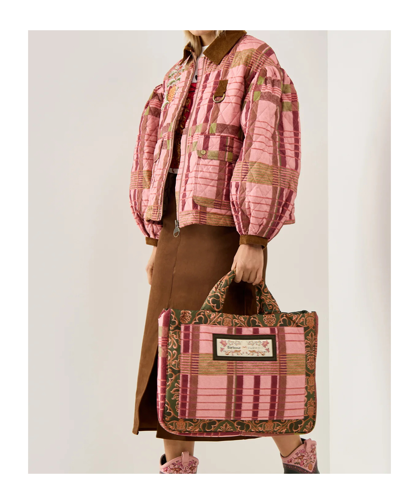 Barbour X Farm Rio Ana Clara Balloon-sleeves Quilted Jacket In Brown