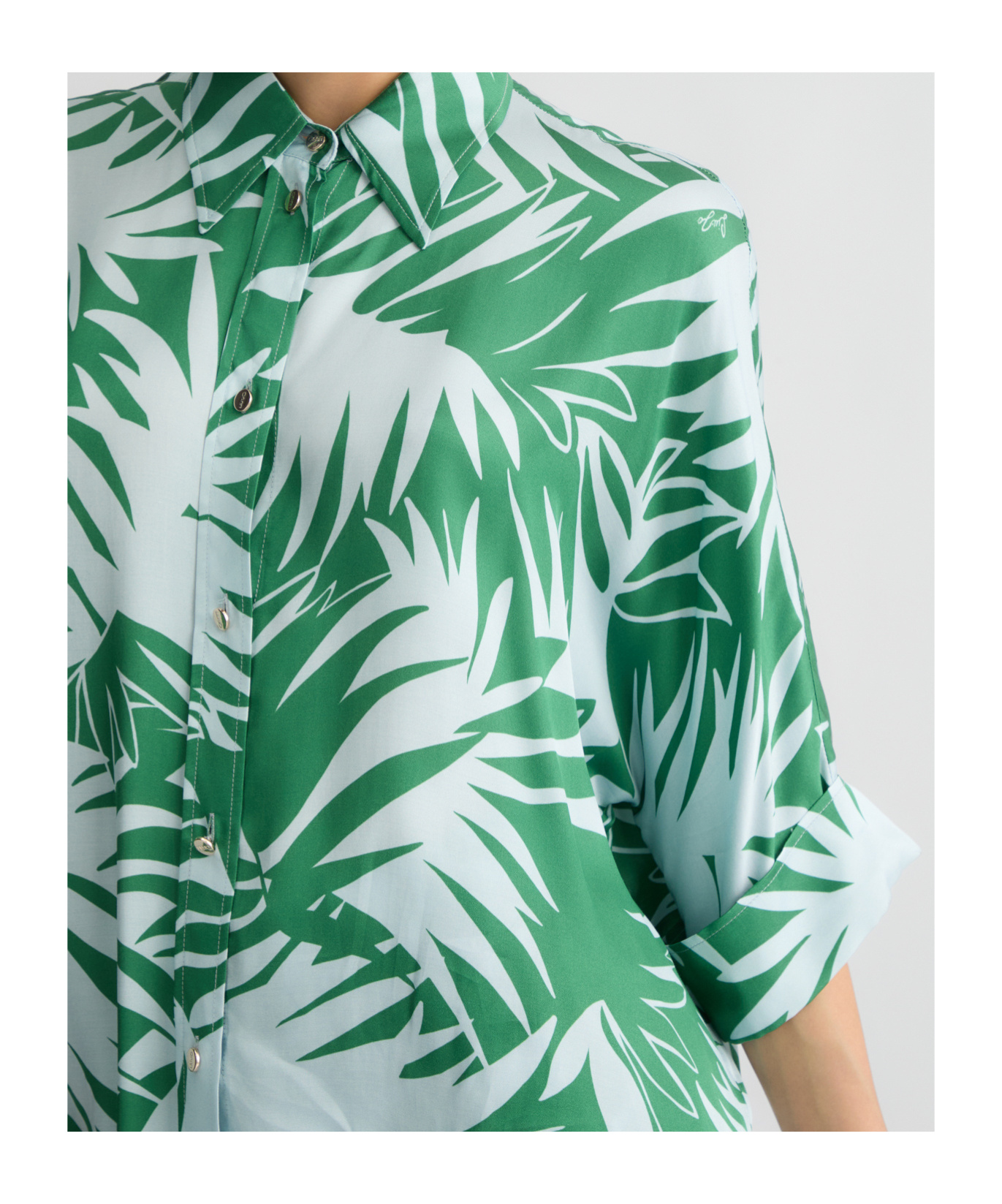 Liu •jo Liu Jo Relaxed-fit Multicolor Shirt With Tropical Palm Print In Green