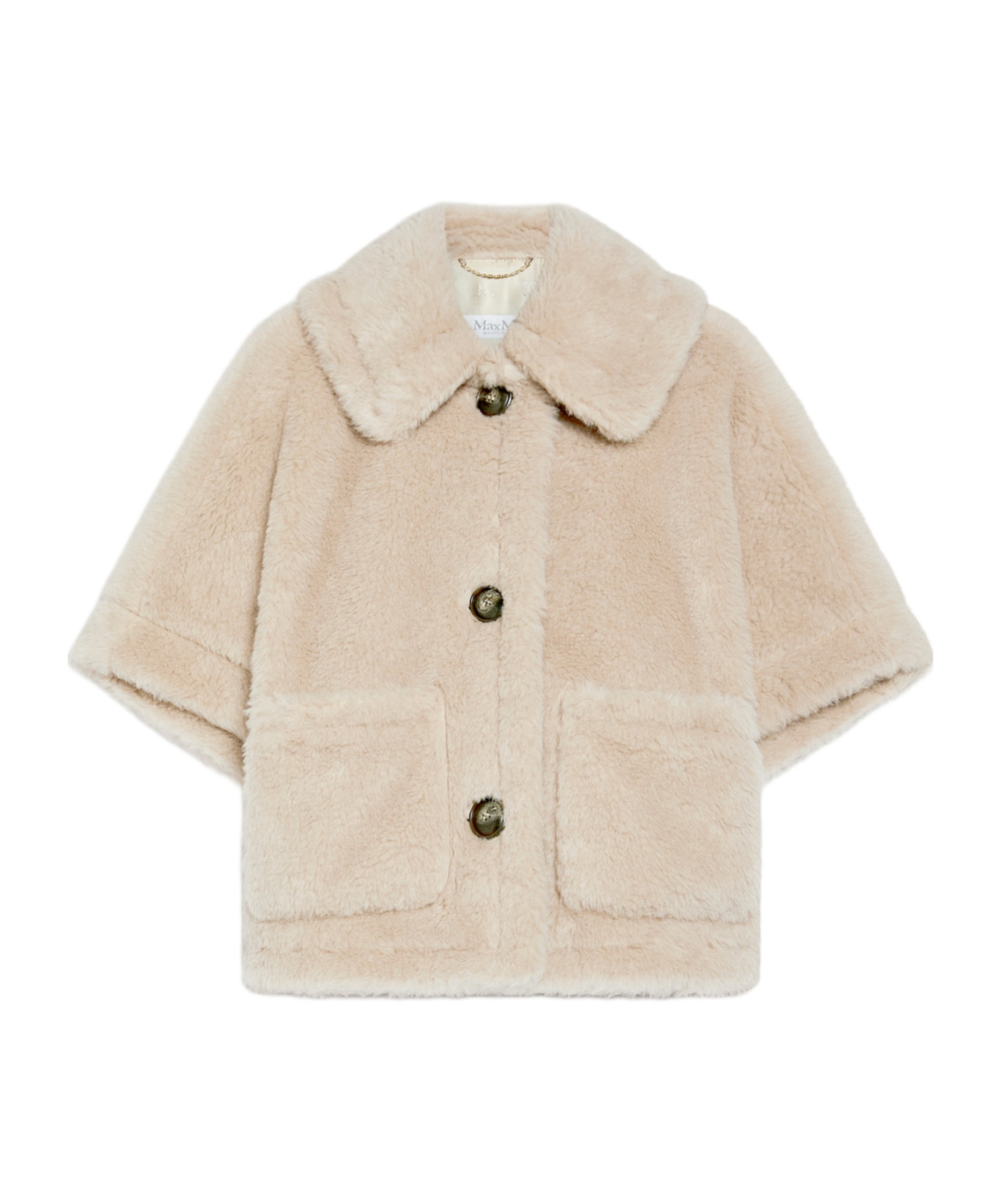 Max Mara Cape In Alpaca And Wool Teddy Fabric In Sand