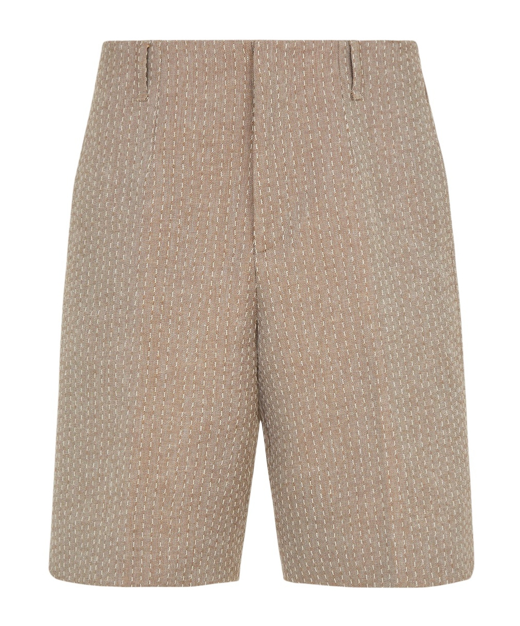 Fendi Stitching Jacquard Wool Bermuda Shorts In Nude