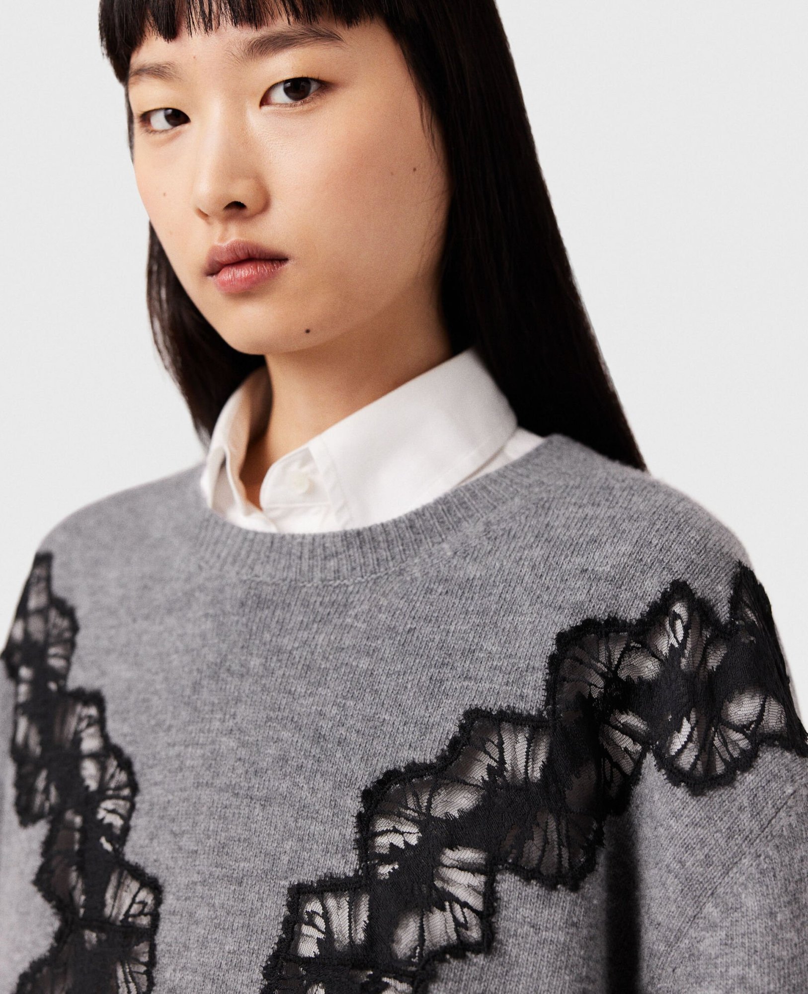Stella Mccartney Lace-detailed Knitted Mini Dress In Gray