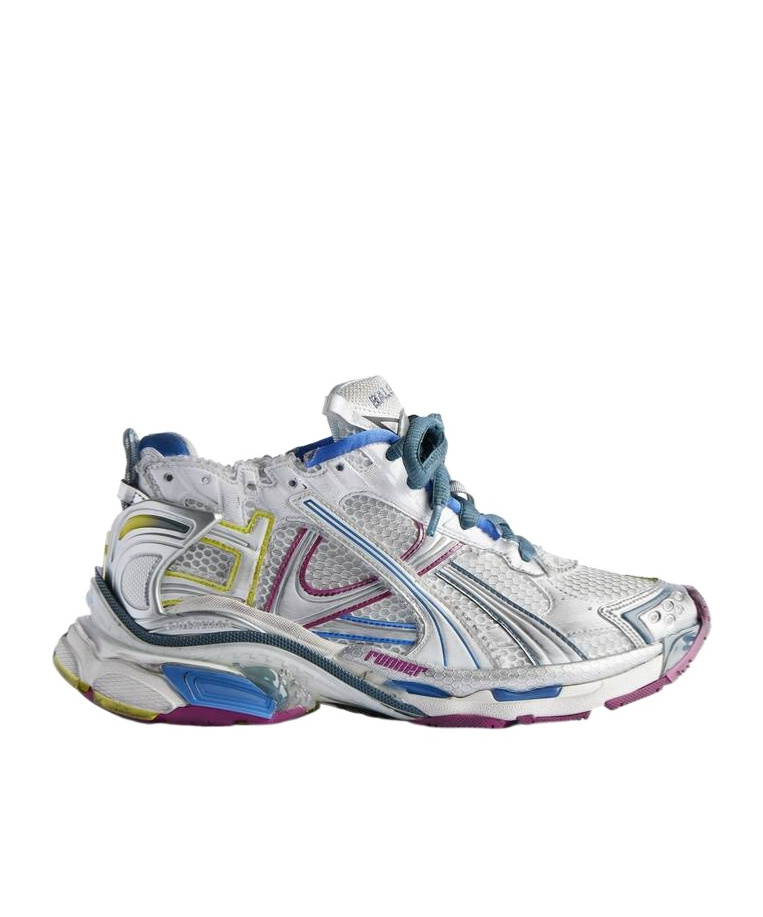 BALENCIAGA WOMEN'S RUNNER TRAINERS IN WHITE/BLUE/PURPLE/YELLOW