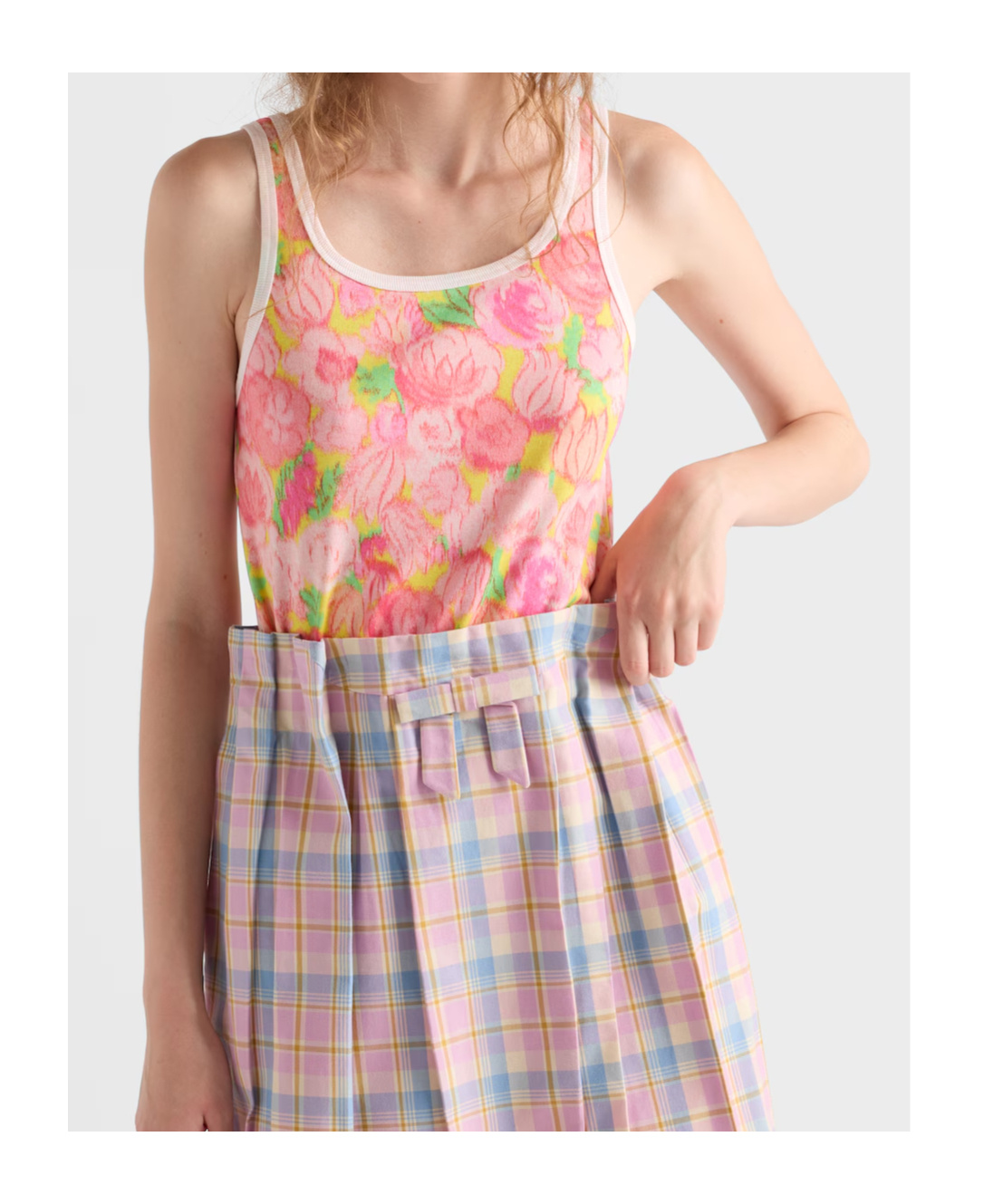 Prada Printed Ribbed Knit Cotton Tank Top In Pink