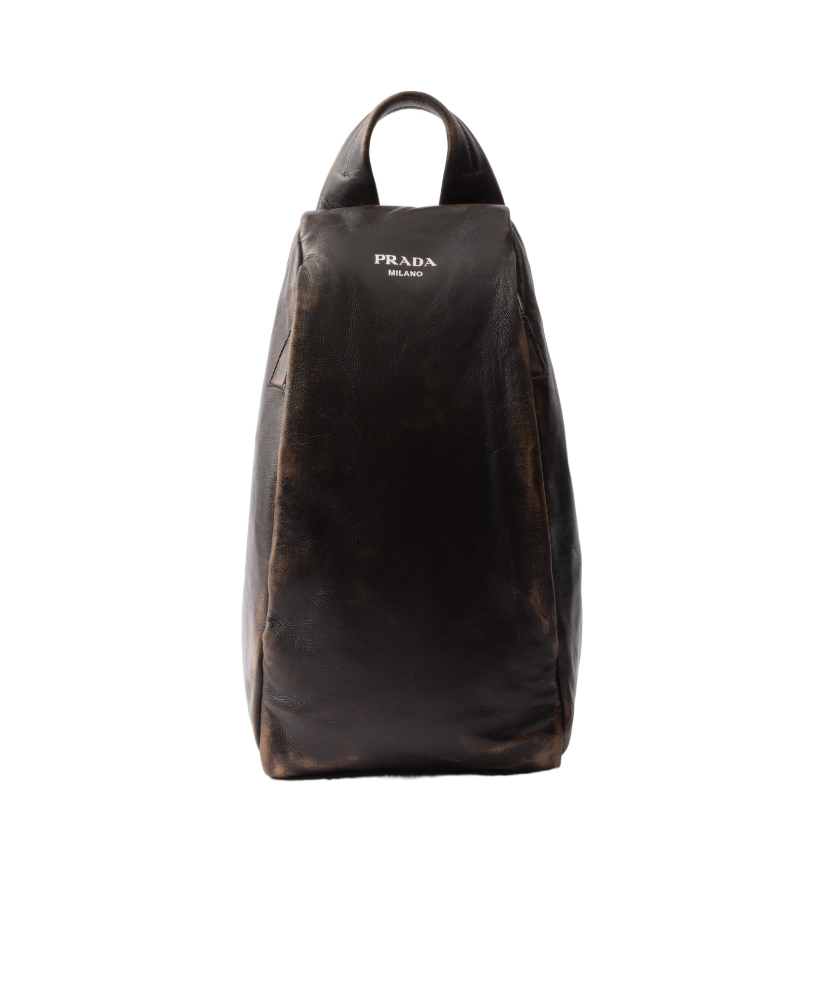 Prada Structured Leather Backpack With Logo Zipper Closure In Dark Brown