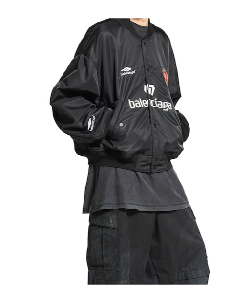 Balenciaga Black Bomber Jacket With Logo Patch In Black