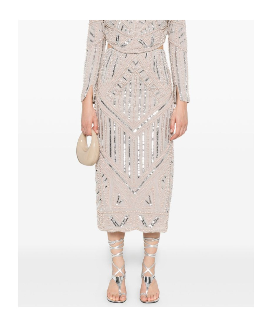 Forte Forte Midi Skirt With Geometric Pattern And Embellishments In Brown