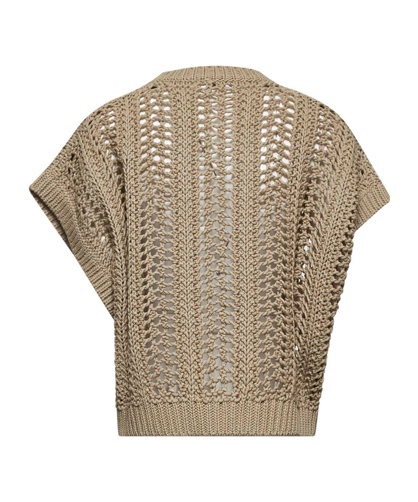 Shop Brunello Cucinelli Open-knit Vest In Nude