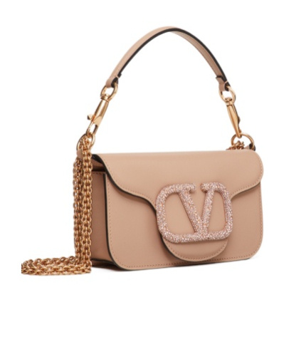 Valentino Loco Small Vlogo Lambskin Shoulder Bag In Nude