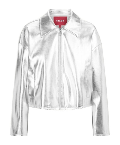 Staud Lennox Metallic Zip Jacket In White