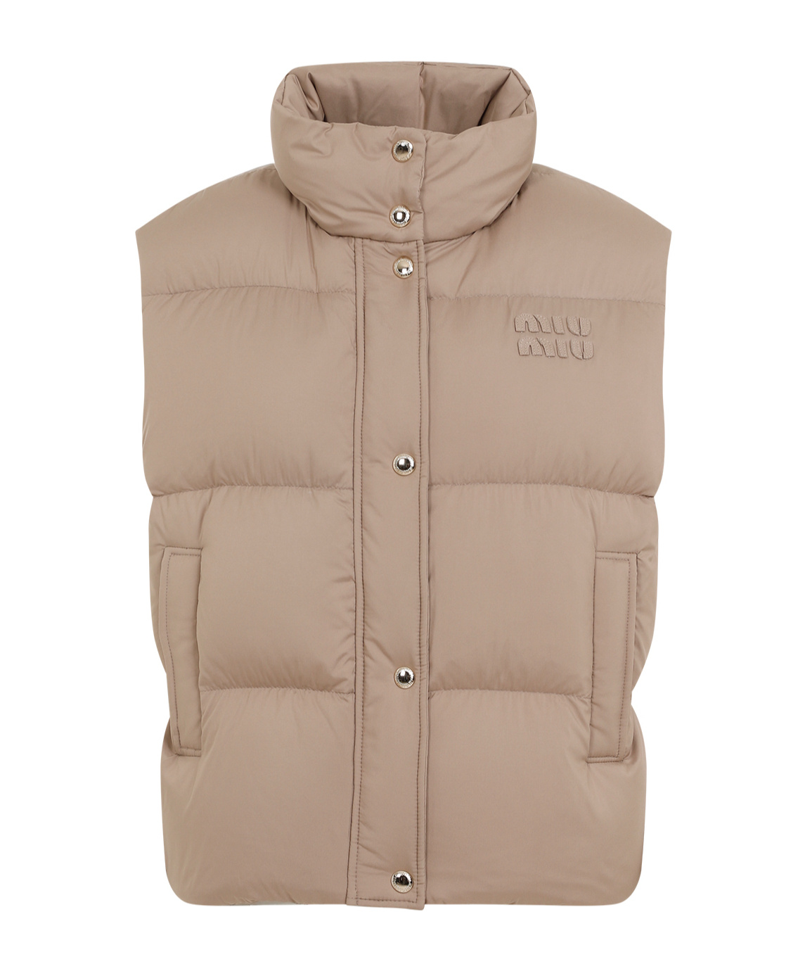 Miu Miu Logo-patch Down Gilet In Nude