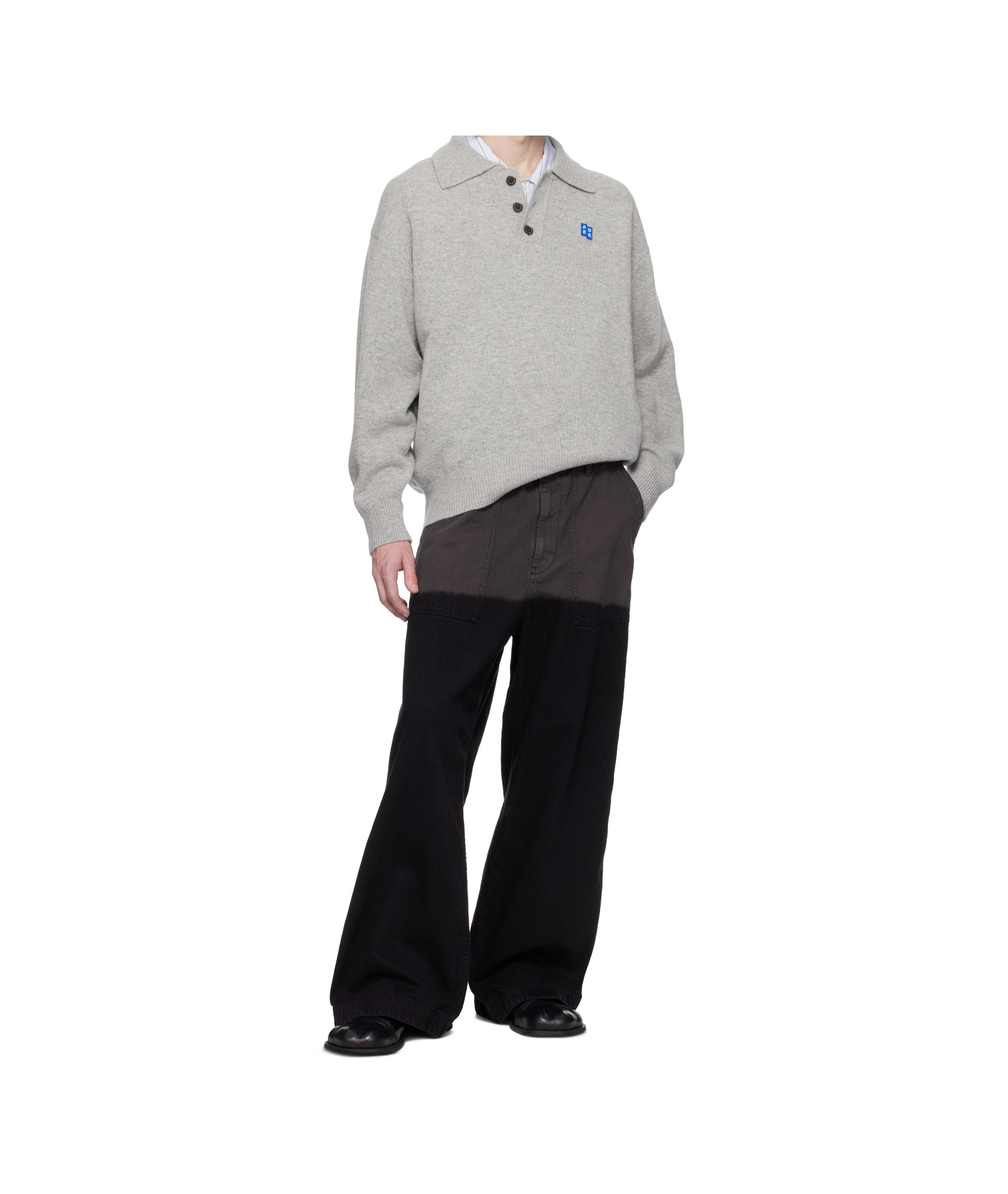 Ader Error Long Sleeve Polo Sweater In Grey