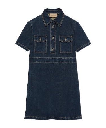 Gucci Square G-buttons Denim Dress In Dark Blue