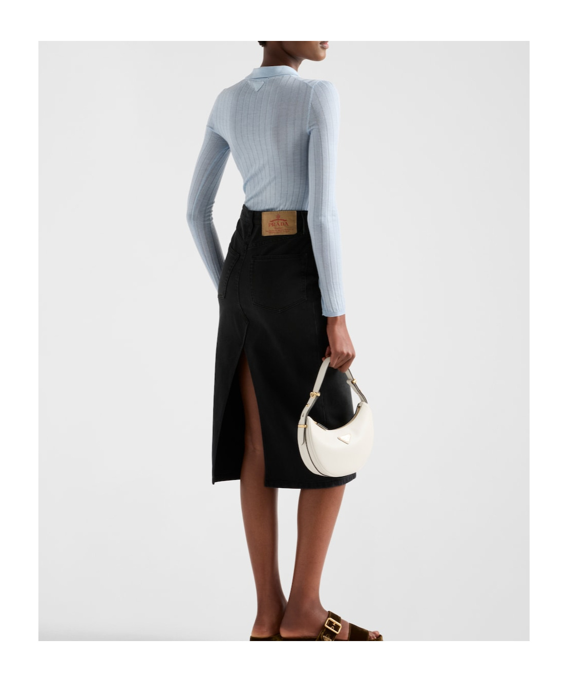 Shop Prada Denim Midi-skirt In Black