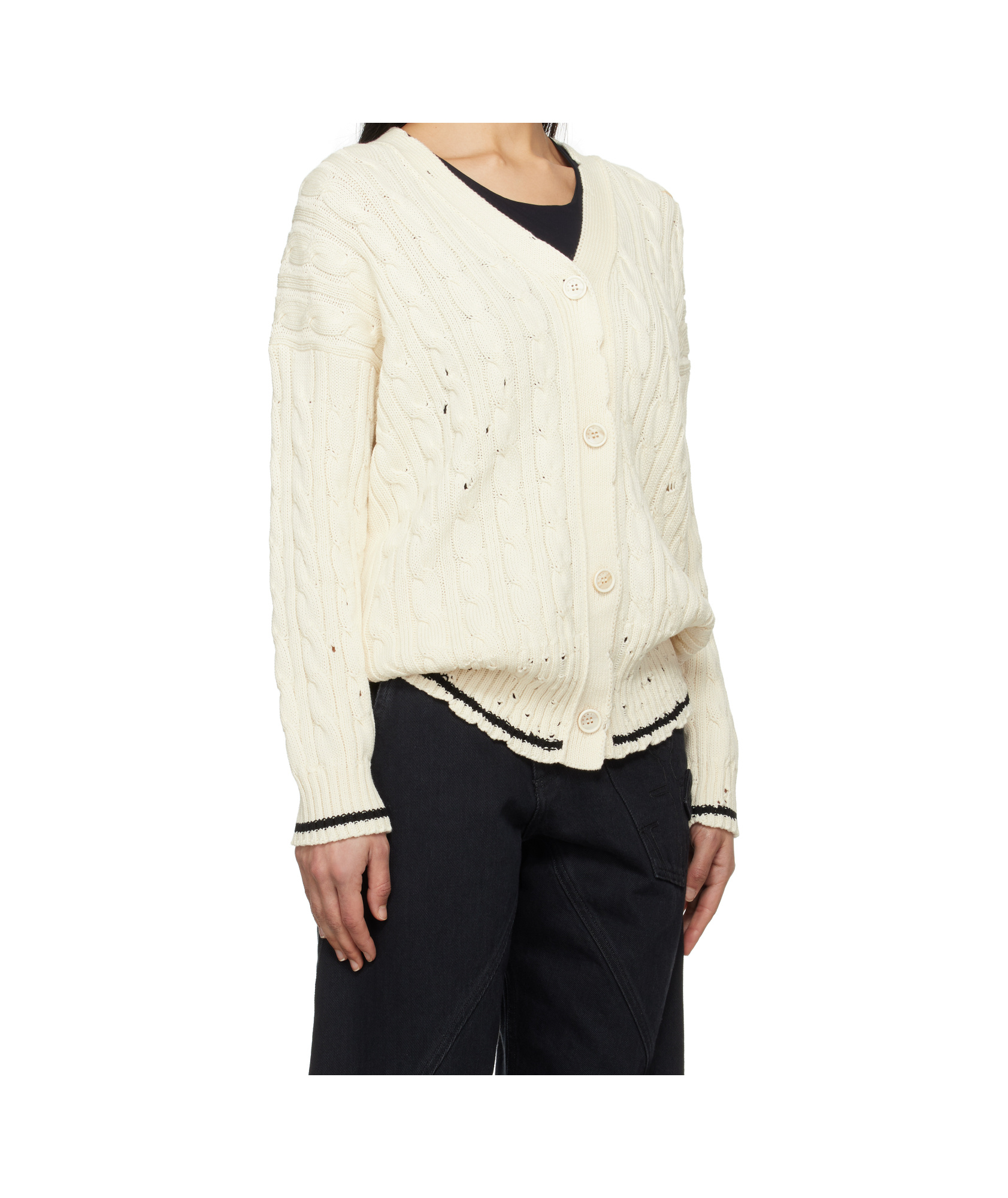 Marni Off-white Dishevelled Cable Cotton Cardigan In Natural White