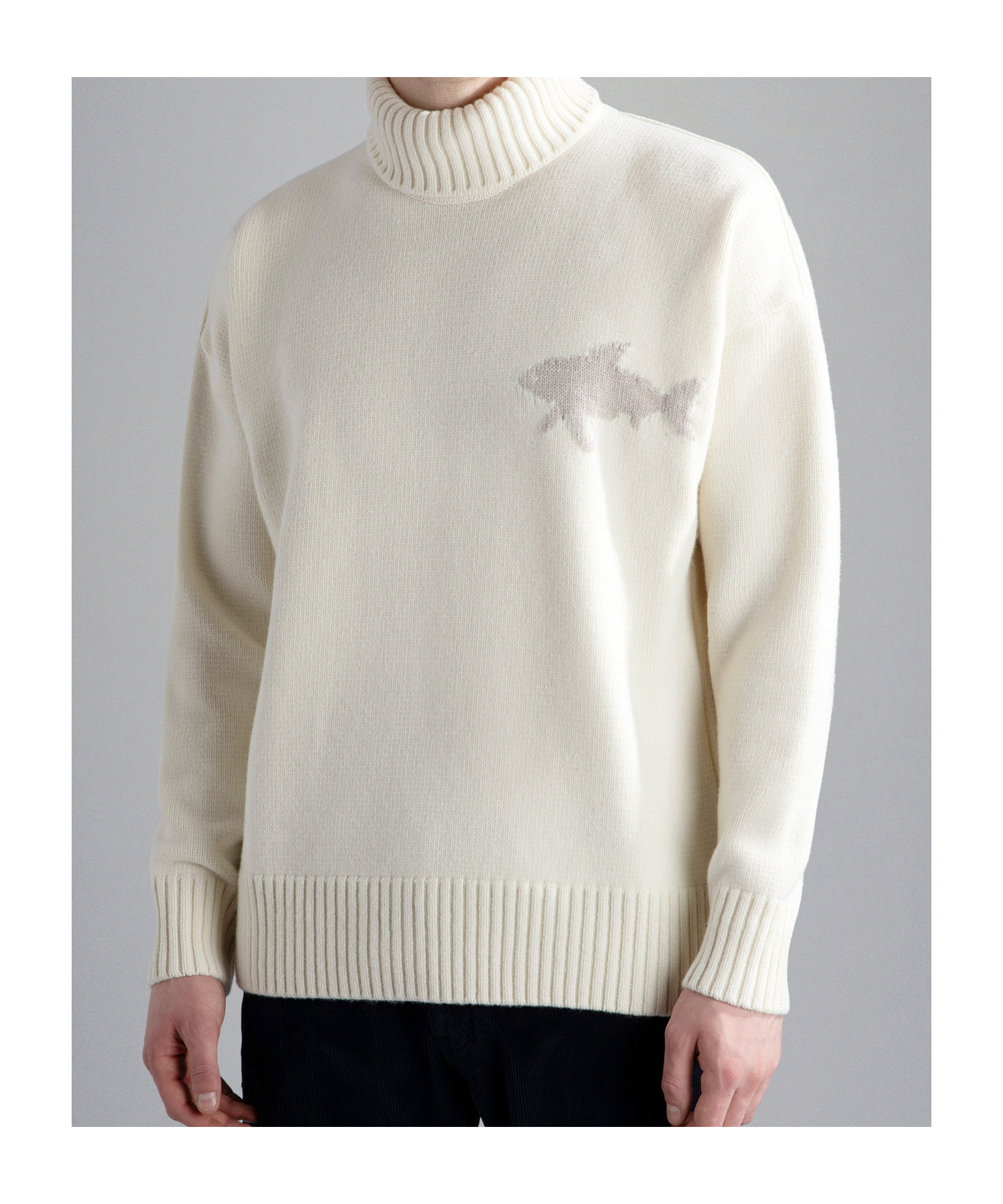 Paul & Shark Long-sleeved Turtleneck Sweater In White-alfalfa