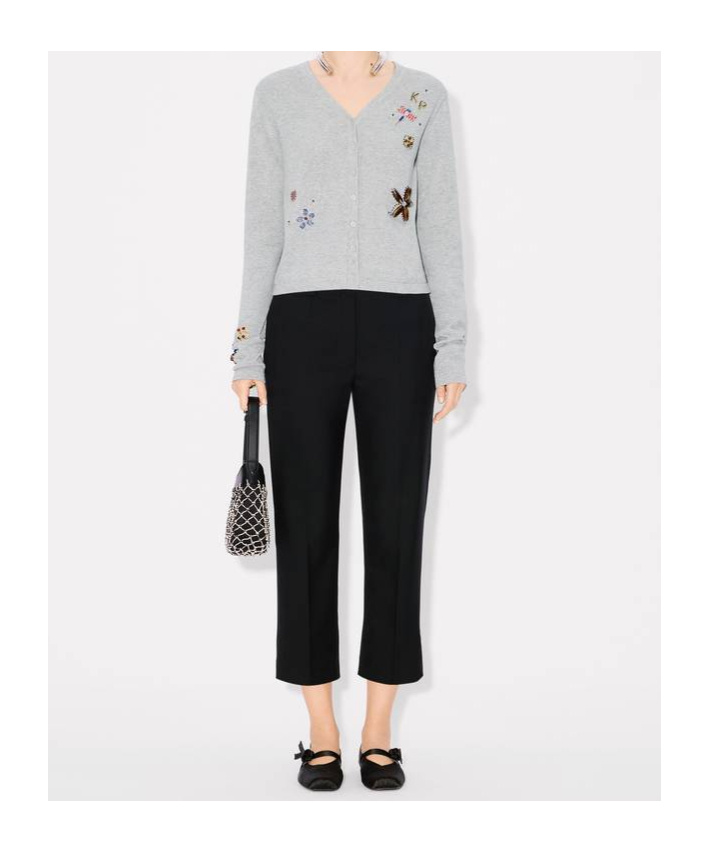 Kenzo Long-sleeved Embroidered Cardigan In Gray