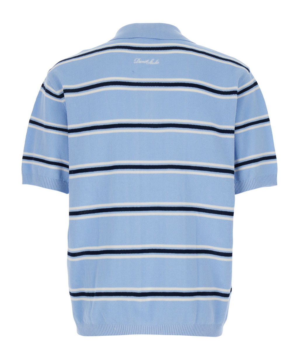 Dunst Light Blue Polo Shirt With All-over Striped Motif And Ribbed Edges