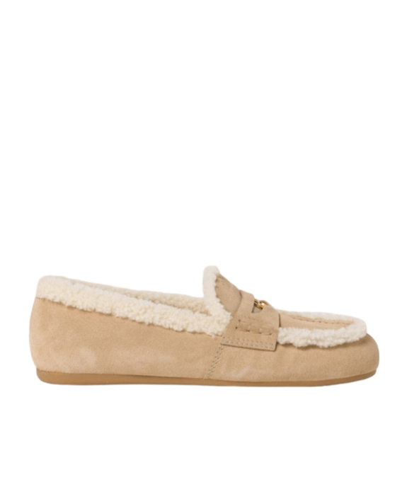 Miu Miu Shearling-lined Suede Driving Shoes In Brown