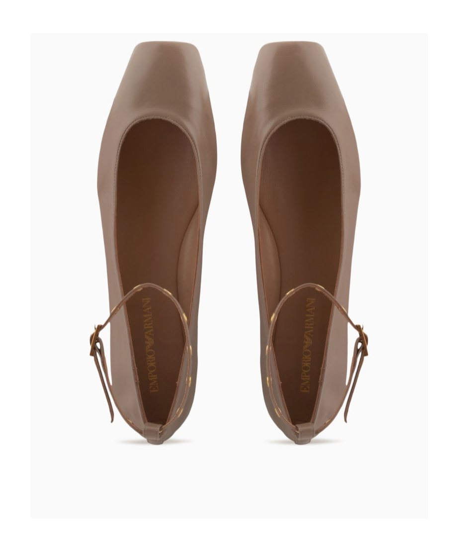 Emporio Armani Nappa-leather Square-toed Ballerinas With Strap