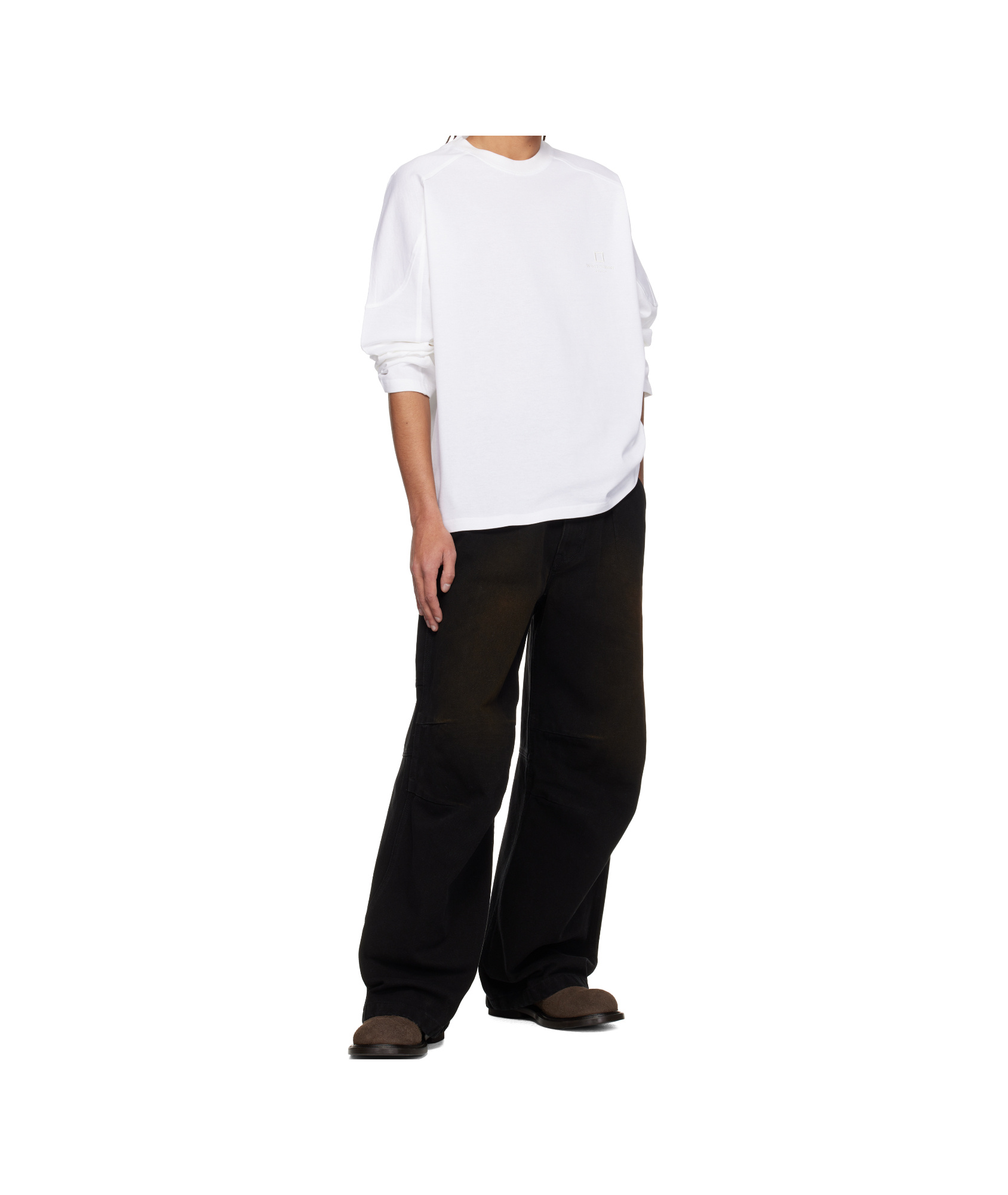 Wooyoungmi White Shoulder Cut Long Sleeve T-shirt In White