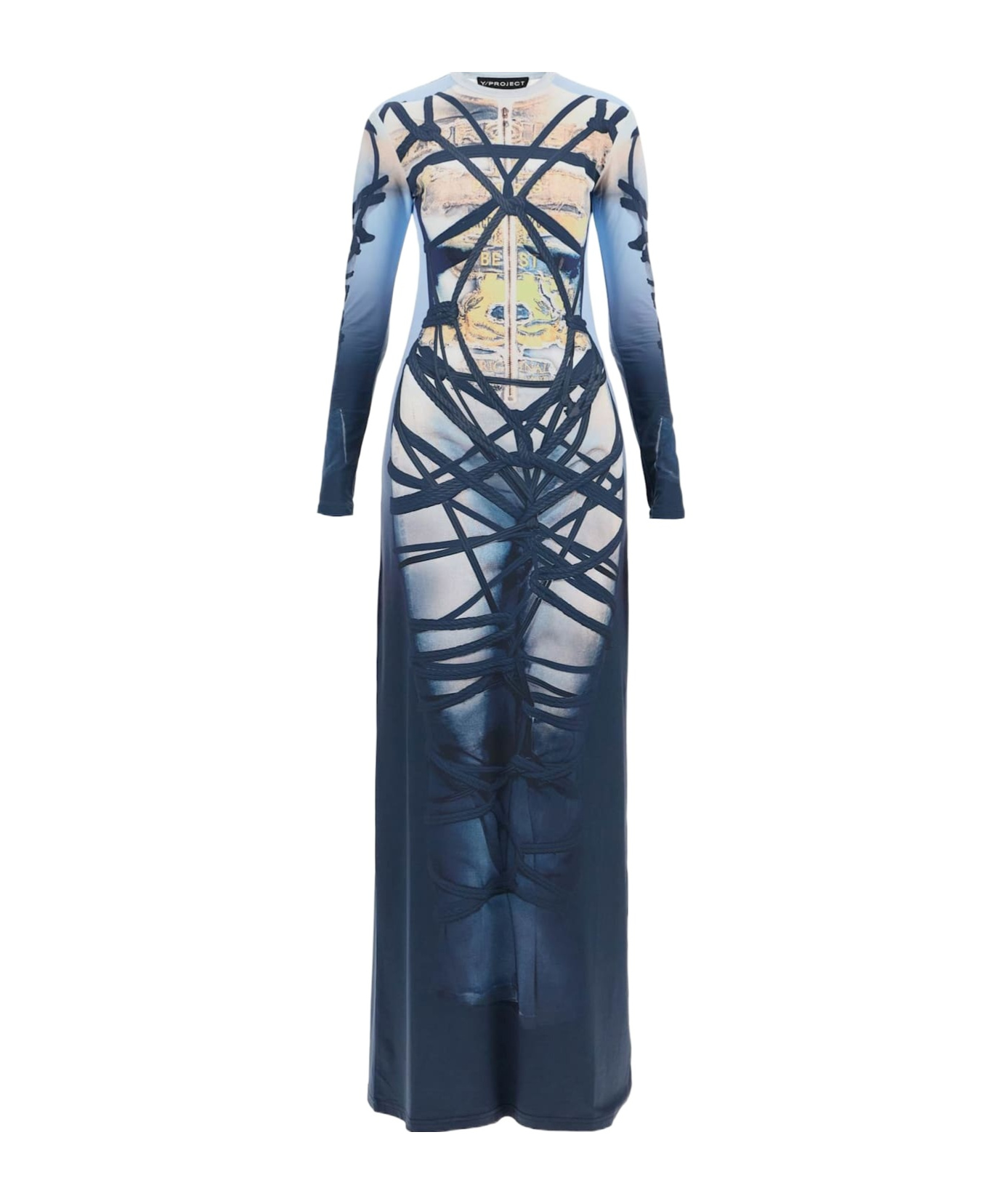 Y/project Jpg Bondage Jersey Long Dress In Blue