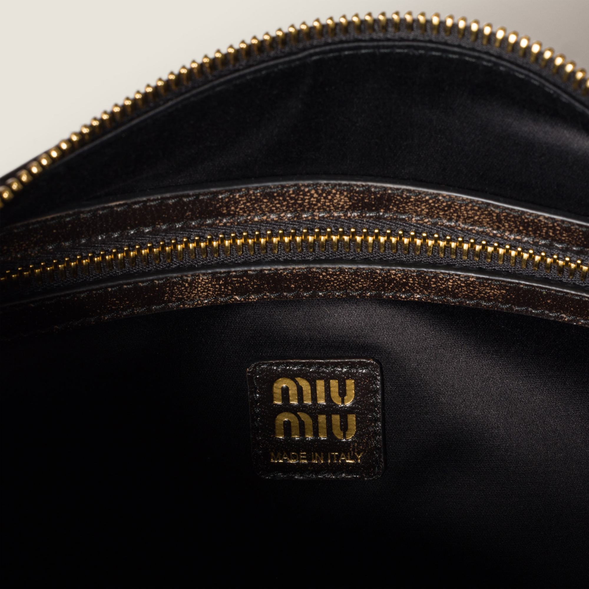 Miu Miu Zip Front Gold Side Top Handle In Brown