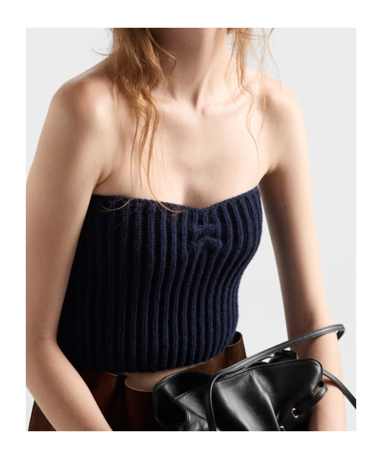 Prada Ribbed Bandeau Top In Blue