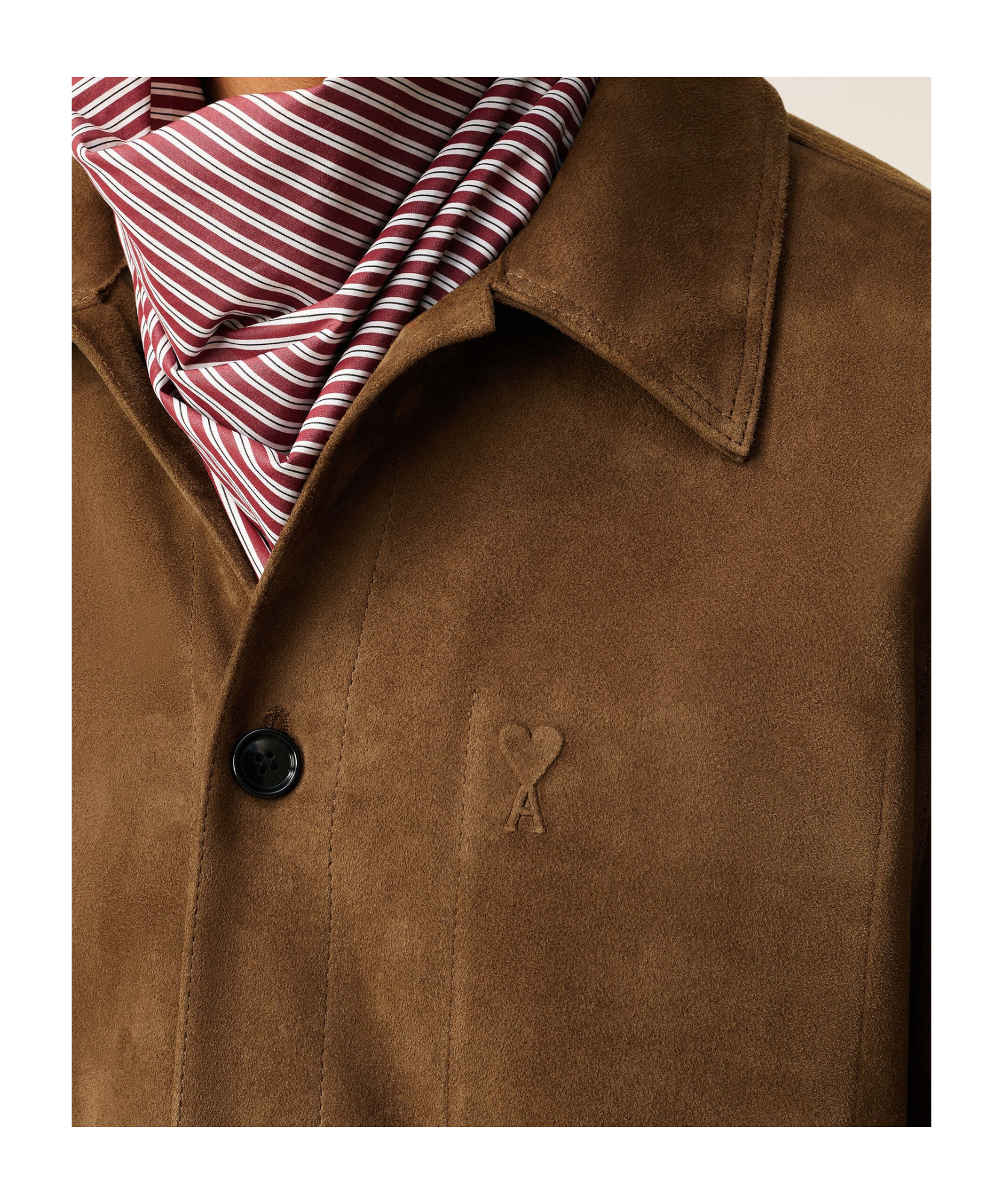 Ami Alexandre Mattiussi Mens Noisette Pointed-collar Embossed-logo Leather Jacket In Brown