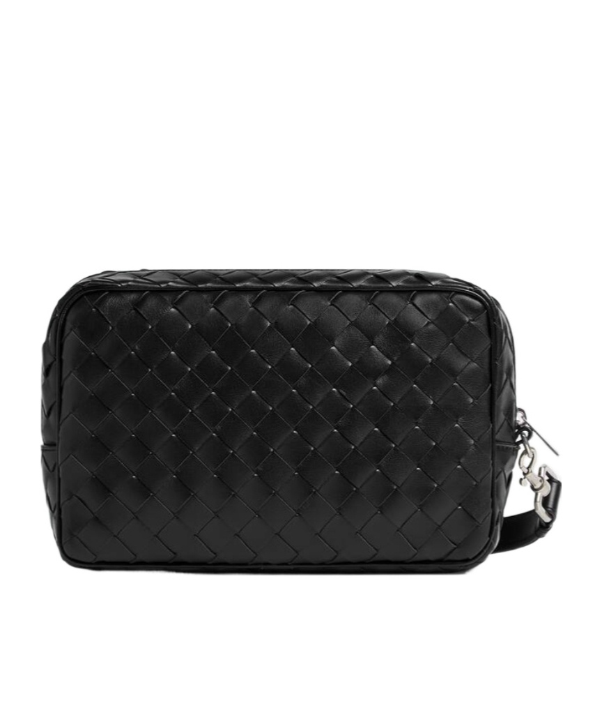Bottega Veneta Intrecciato Zipped Clutch Bag In Black