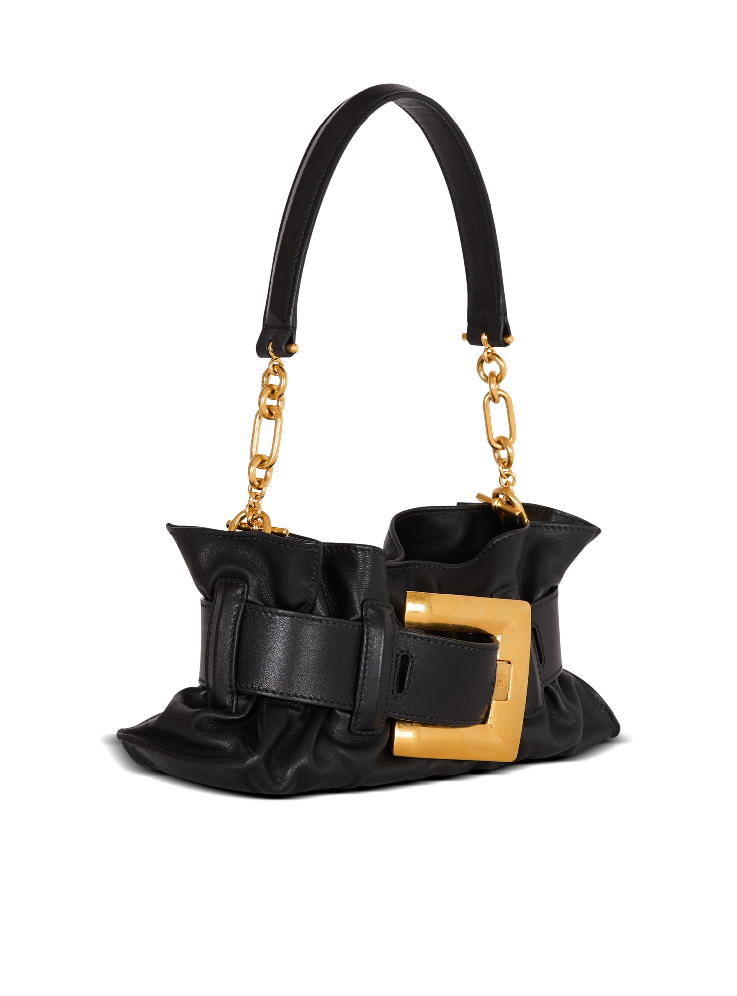 Balmain Anthem Mini Buckle Shoulder Bag In Calfskin Leather In Black
