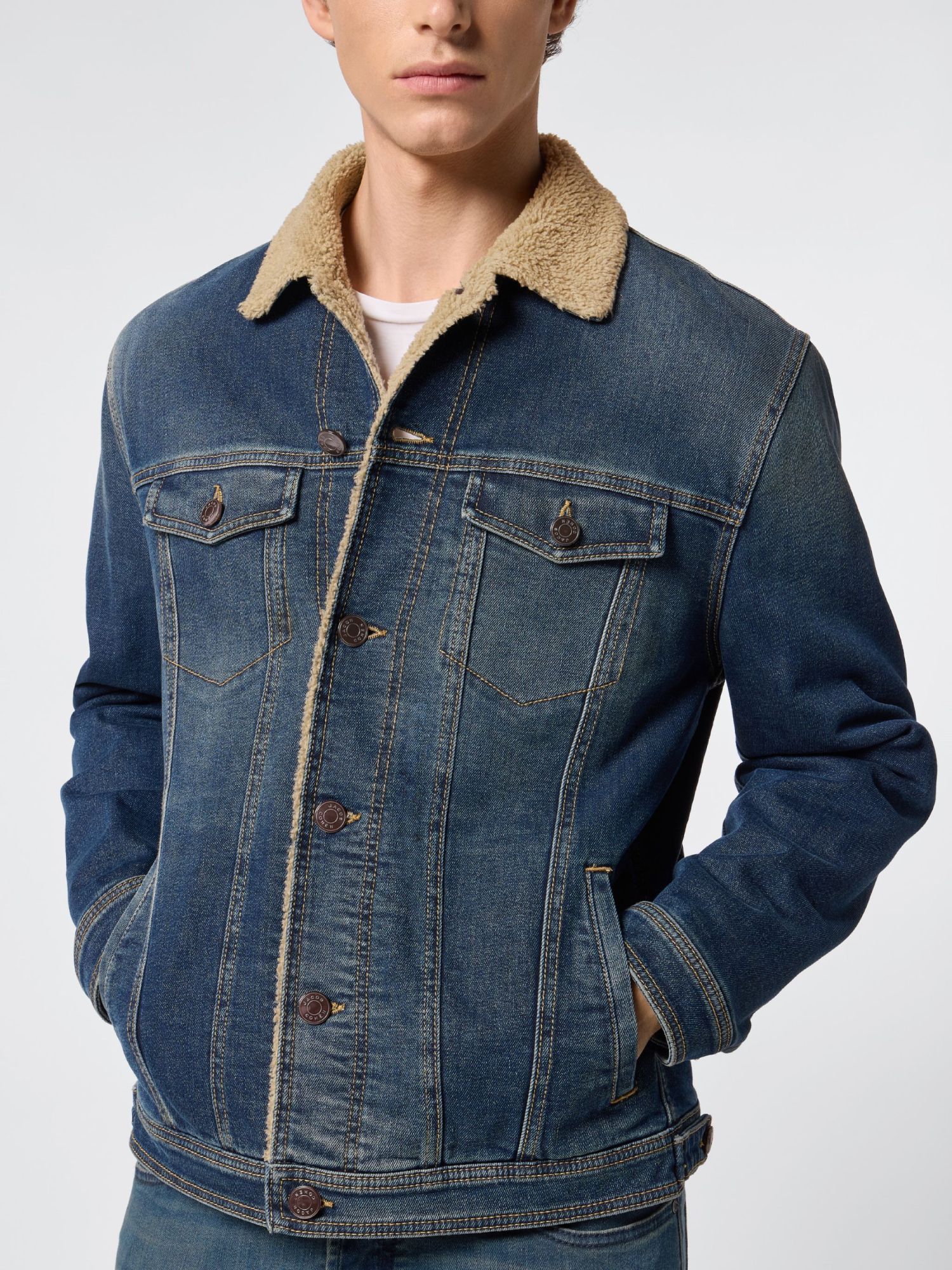 Jacob Cohen Sherpa Truck Driver Denim Coat In Blue