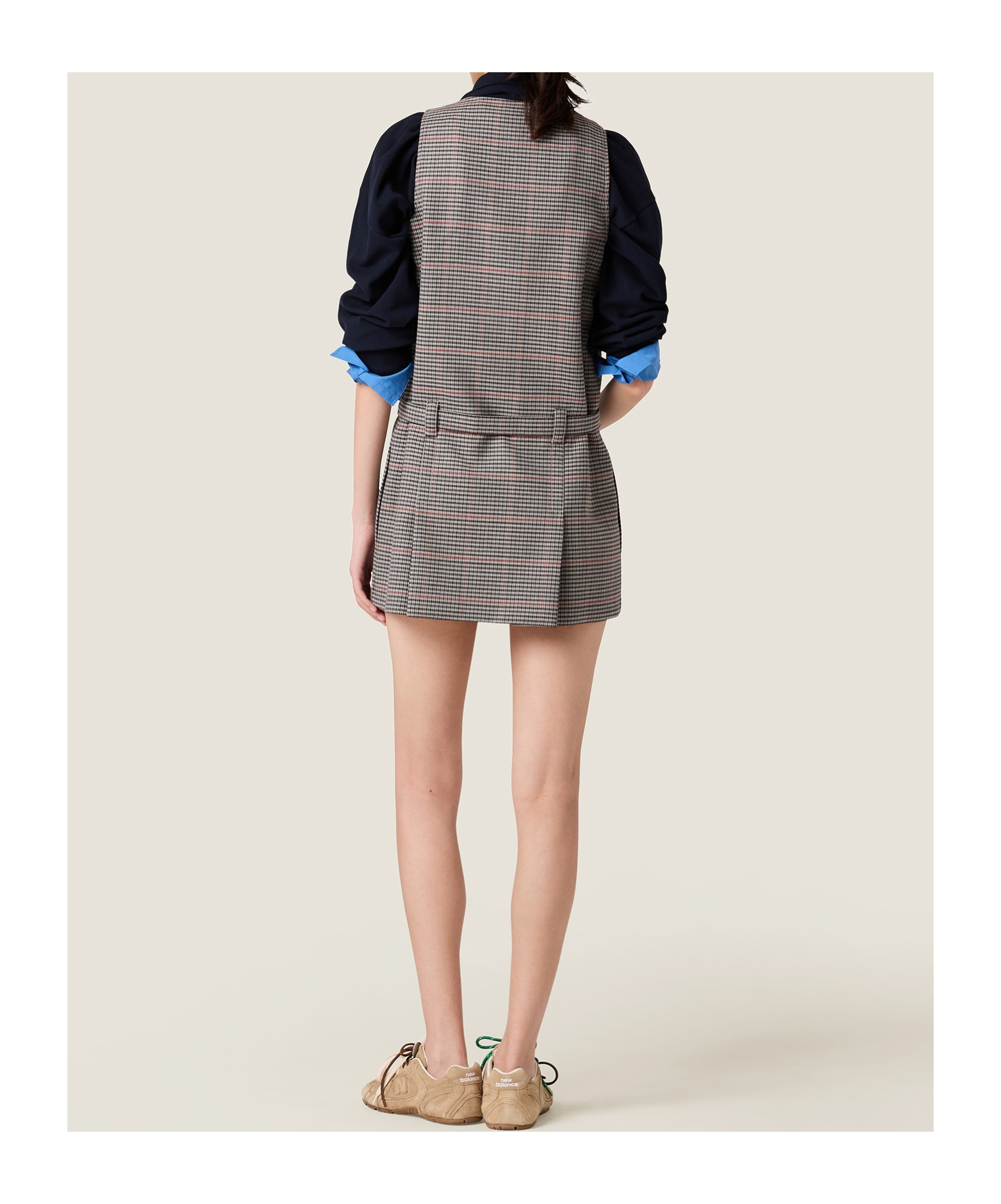 Miu Miu Checked Sleeveless Wool Dress In Gray