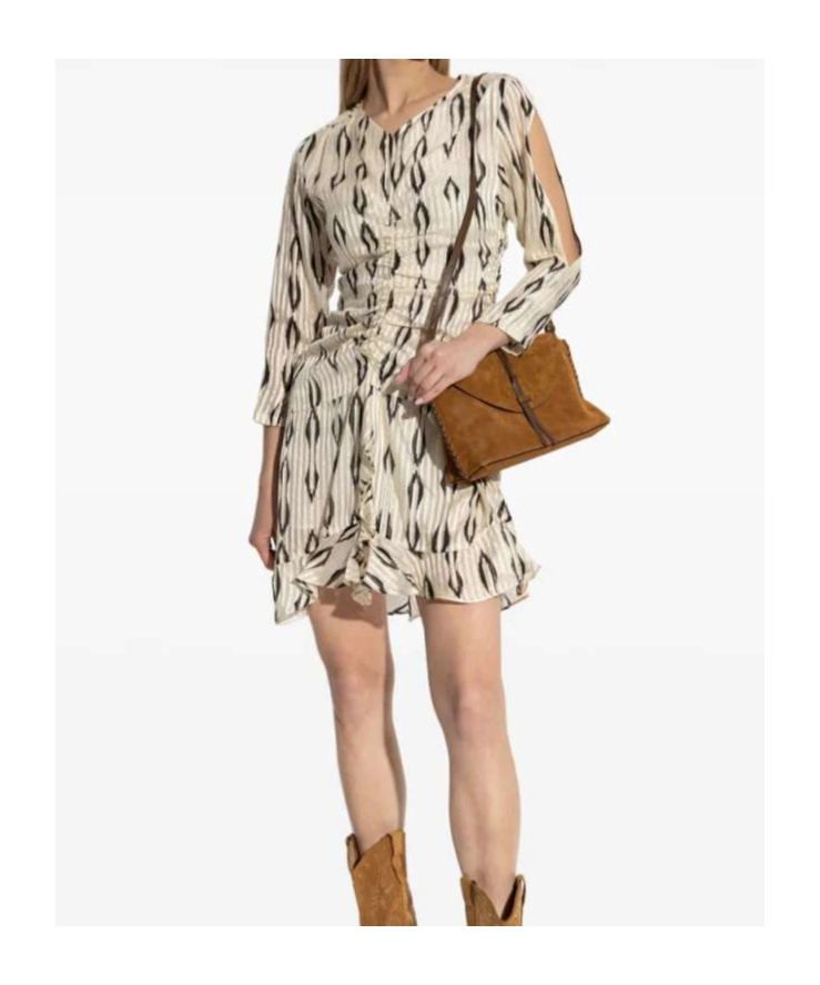 Isabel Marant Octavia Printed Mini Silk Dress In Neutral