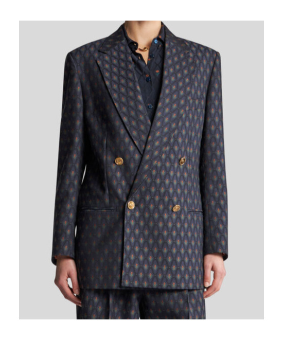 Etro Double-breasted Wool And Cotton-blend Jacquard Blazer In Black