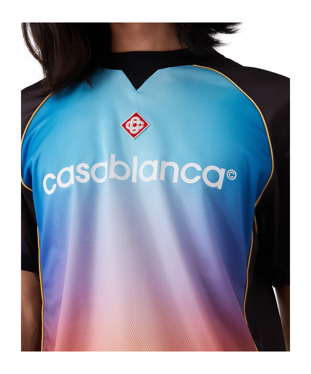 Casablanca Mesh Gradient Football T-shirt With Contrast Piping In Multicolor