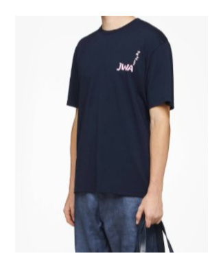 Jw Anderson Blue Crewneck T-shirt With Logo Detail On The Front And Maxi Slogan Print On The Rear In Black