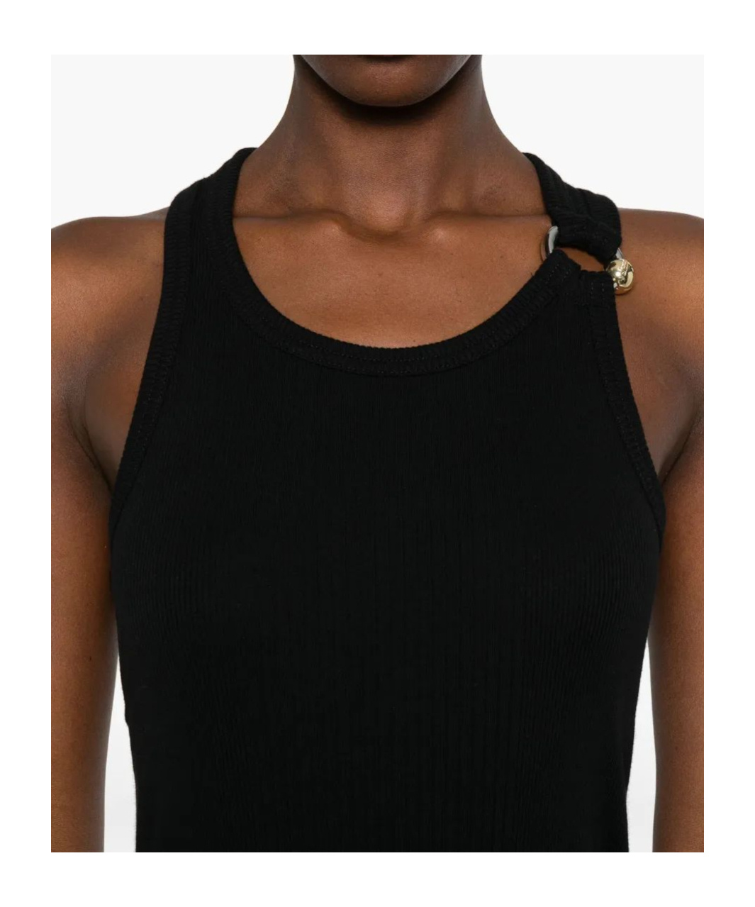 Jean Paul Gaultier Tank Top With Gold-tone Hardware And Ribbed Texture In Black