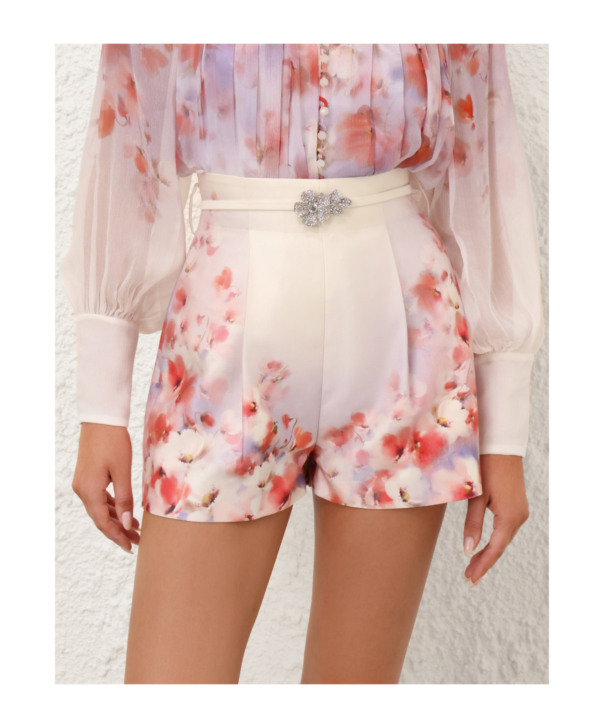 Zimmermann Crystal-embellished Floral-print Silk And Cotton-blend Twill Shorts In Pink