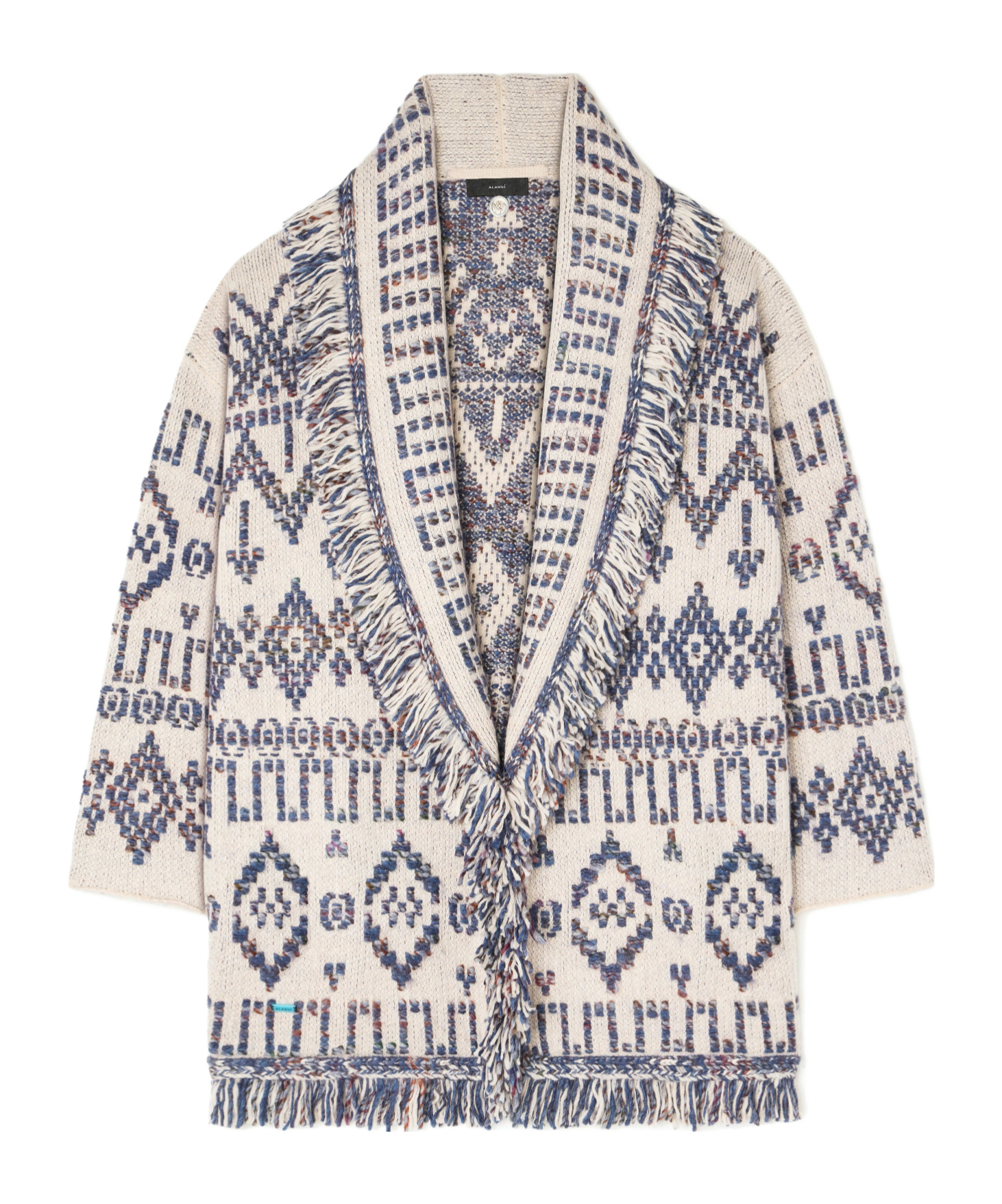 Alanui Wool Cardigan With Belted Waist And Fringe In Blue