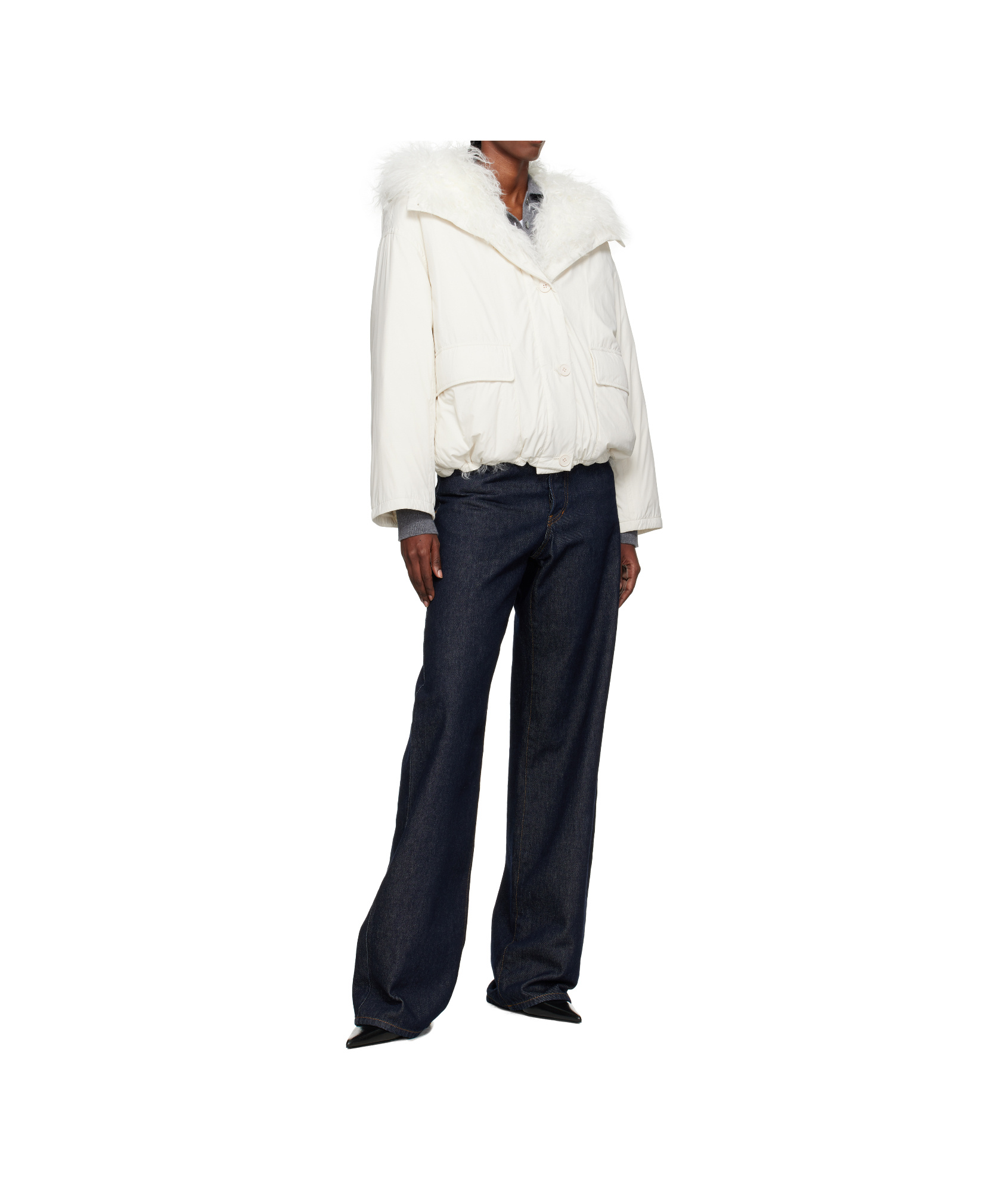 Yves Salomon Cropped Wool Down Jacket In White