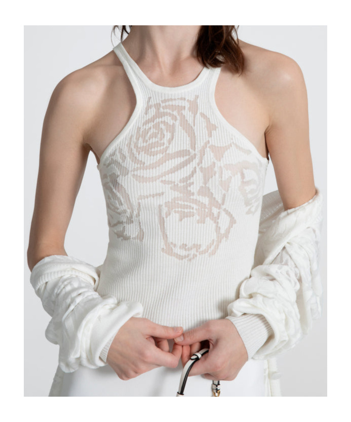 Ermanno Scervino Cotton Blend Knit Top With Devorè Rose In White